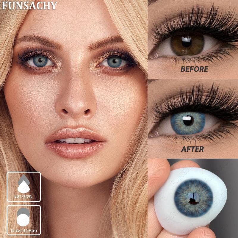Funsachy 1 Pair Contact Lenses Pupil Blue Eye Color Eye Lenses Beautiful Natural Soft Brown Gray Cosmetic Lenses Annual