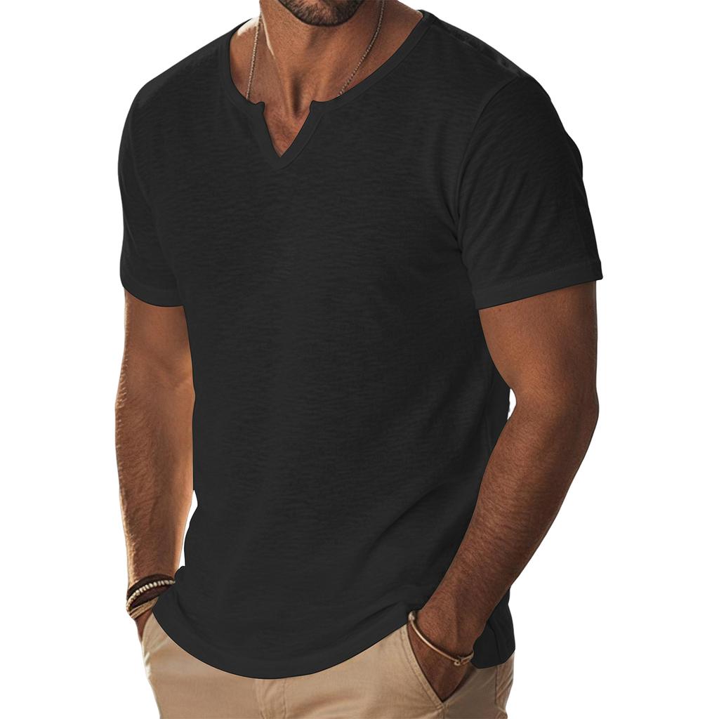 Men’s Cotton Short Sleeve V Neck T Shirt Casual Basic Solid Crew Neck Streetwear Spring Summer Comfortable Fit