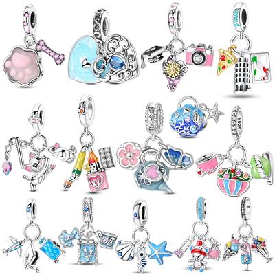 Original Multiple Blue Heart Cats Doctor Cap Camera Charmscopper Beads Fit Bracelet Jewelry Women Gift Diy Accessory