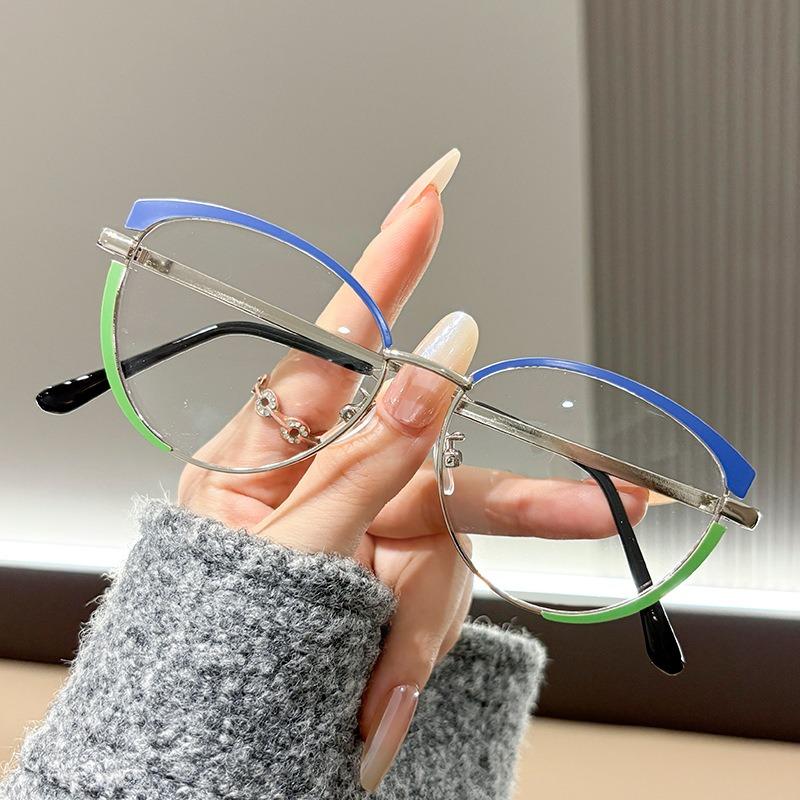European and American glasses metal cat eyes color changing anti blue light fashionable and versatile trendy glasses