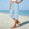 Women's Casual Cotton Linen Pants Straight Leg Loose Fit with Pockets Side Slit Button Front