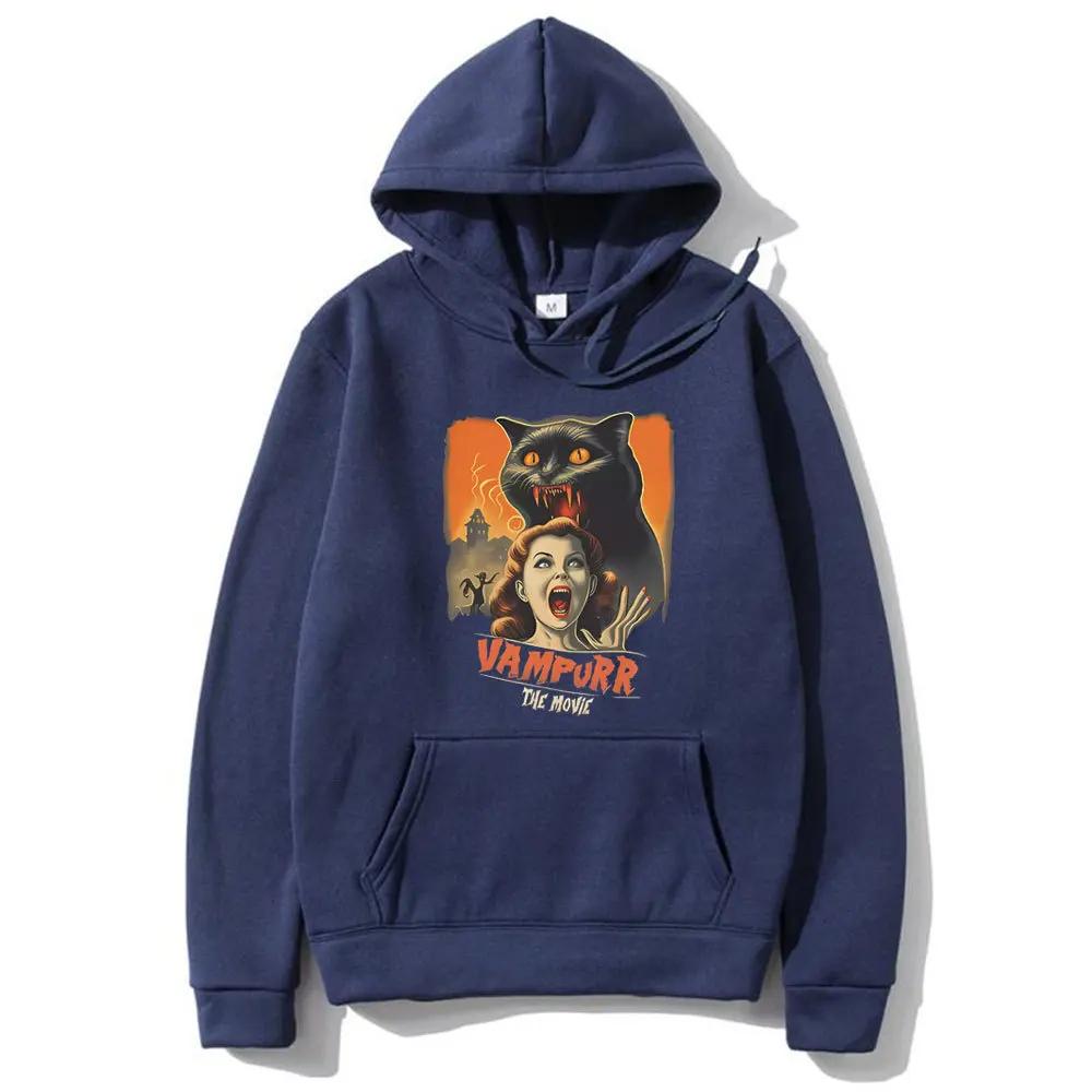 Cat Pattern Hoodie Horror Halloween Printed Hoodie Men's Wool New Hoodie Retro Hoodie Men's Sportswear