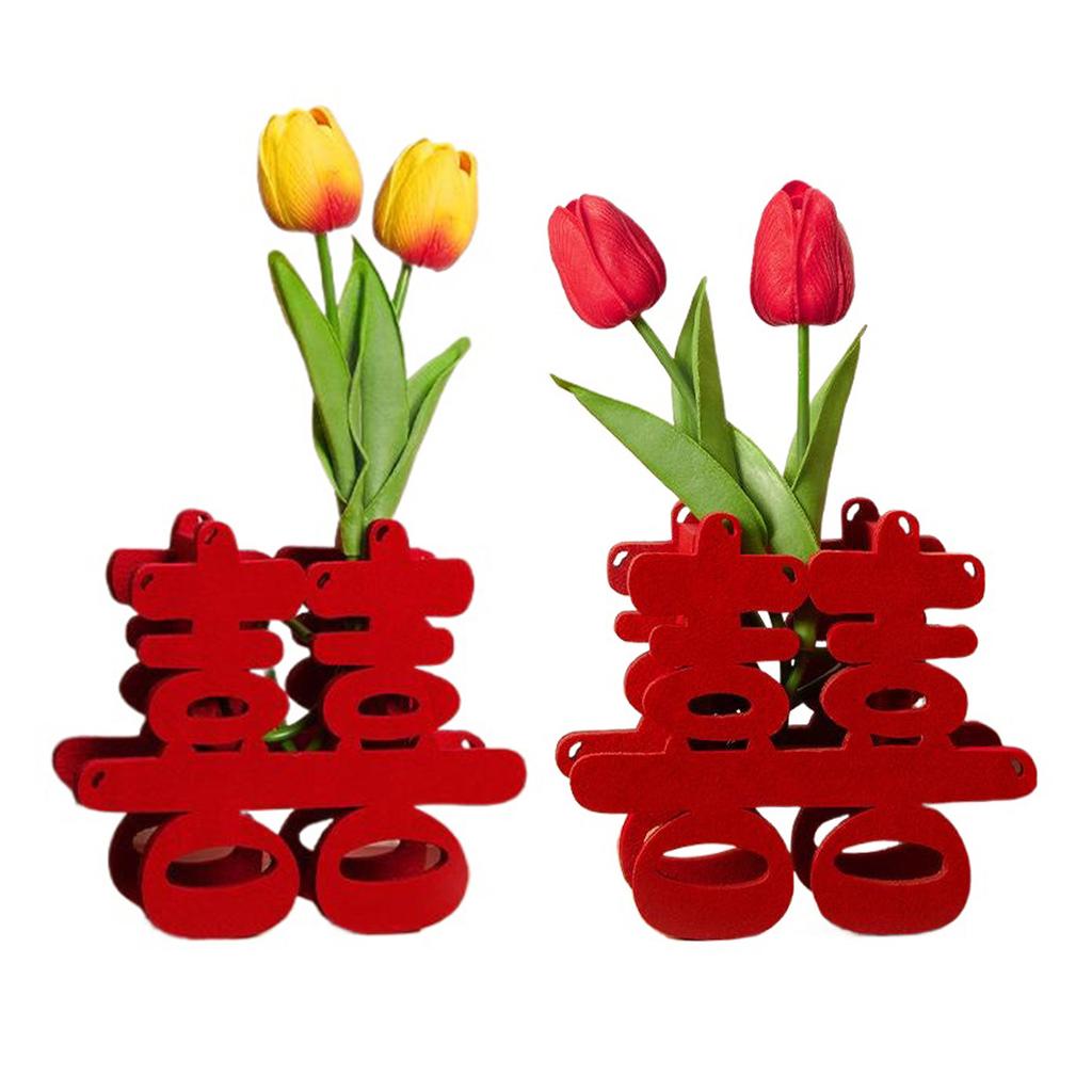 Double Happiness Character Ornament Chinese Wedding Happiness Character Decoration with Artificial Flower for Wedding
