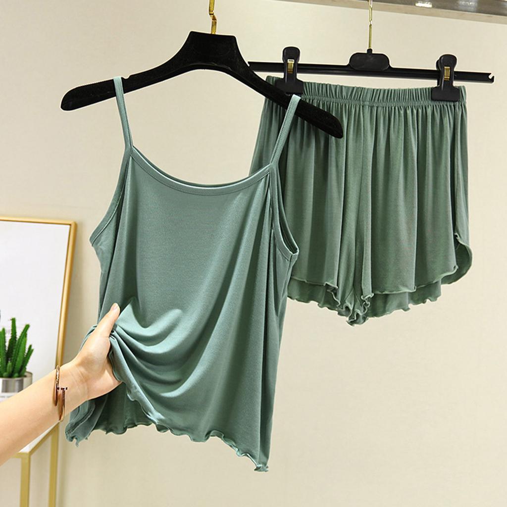 Women's Solid Color Loose Casual Comfortable Suspender Shorts And Pajamas Two-piece Set