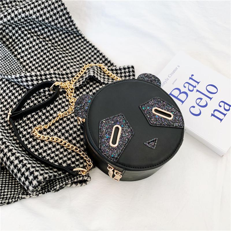 Sequin Bag Female 2025 New Trendy Cute Chain Small Round Bag Panda Bag Cute Messenger Bag
