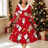 Women Christmas Tree Print Midi Dress, Long Sleeve V‑Neck Furry Trim A‑Line Party Dress, Christmas Limited Edition
