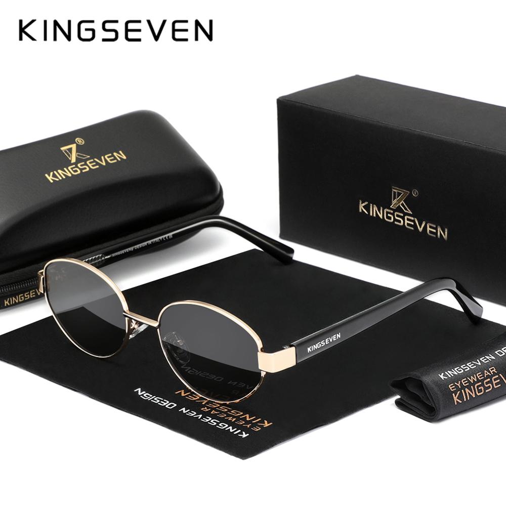 Kingseven Occhiali da Sole Ovali alla Moda Uomo Donna UV400 Protezione Occhi Retro Montatura in Lega Occhiali da Sole Guida Outdoor