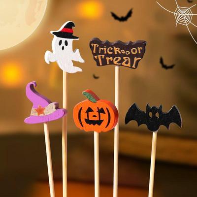 Halloween Decorative Pumpkin Head Cocktail Picks - Disposable Fruit and Flower Sticks for KTV and Festivals