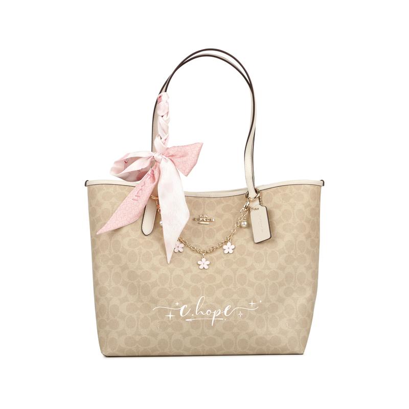 

COACH shoulder bag [Customized bag] City 33 Jiuqi leopard print bow classic French gentle elegant hand-painted tote Tote pink peach silk scarf рожевий
