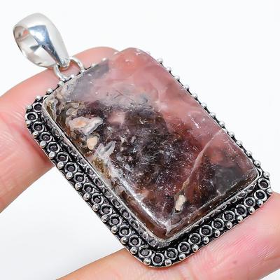 Pendentif en argent sterling 925 fait main avec pierre précieuse de rhodonite naturelle, 6 cm, K5h06