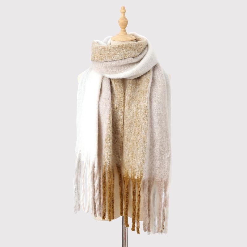 Color matching mohair scarf women's autumn and winter advanced sense thickened warm versatile scarf simple versatile scarf