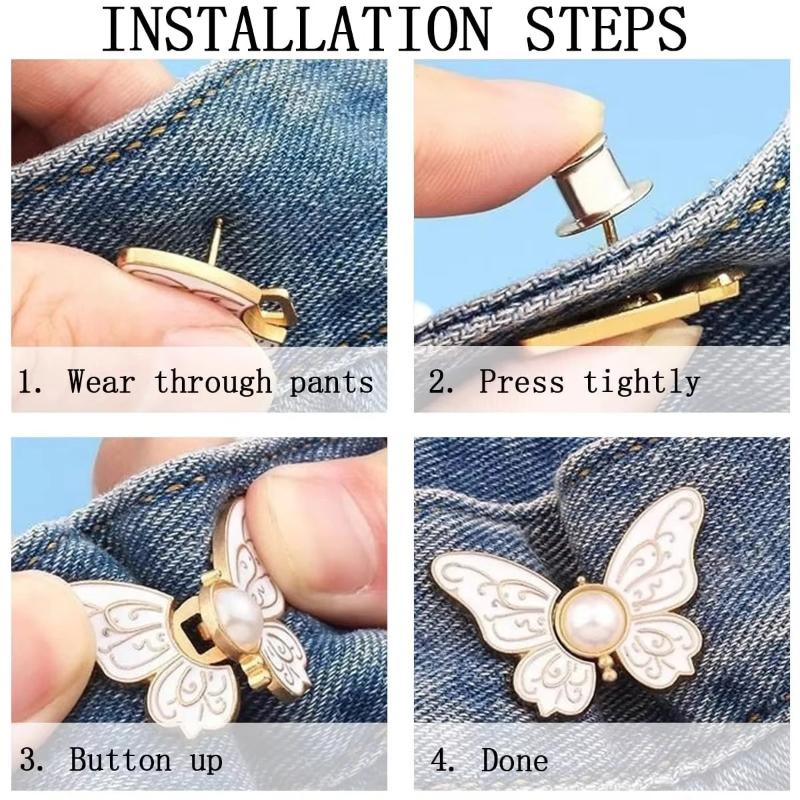 1Pc Butterfly Waist Button Jean Button Pin Reusable Clothing Fitting Tools For No Sewing Required Buttons Pants Decoration