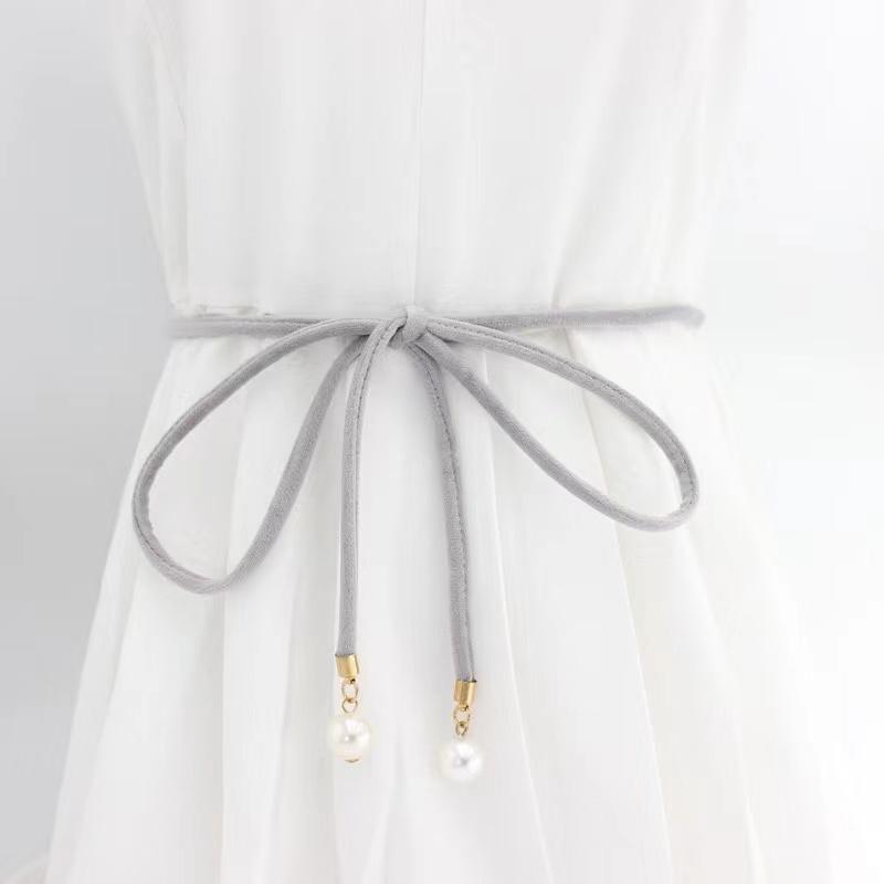 

Простой летний пояс для платья, элегантный жемчужный тонкий пояс для женщин, длинный кожаный пояс из пеньковой веревки для девочек 150cm