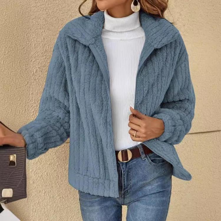 2024 Women's Fur Plush Short Coat Cardigan Autumn Winter Lapel Style