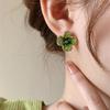 High-End Gradient Crystal Flower Earrings In Fresh Green Summer Design for Women
