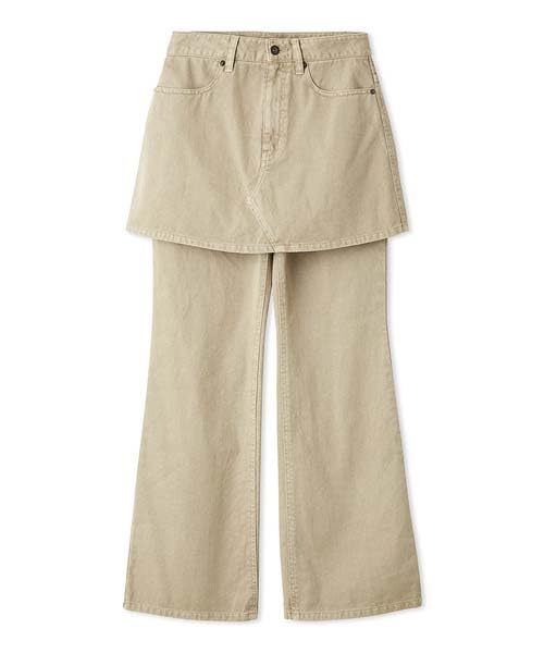 

Emi Beige Women s Skirt-Layered Semi-Flared Pants, 13WFP251069,