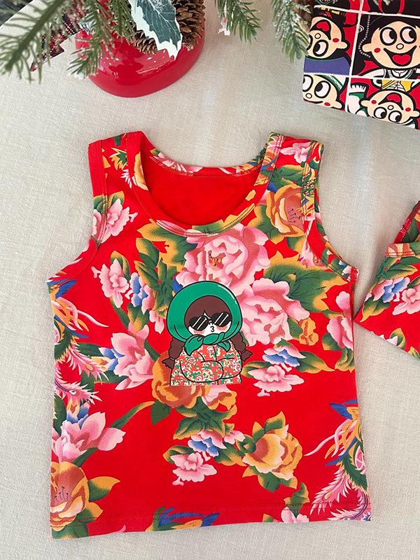 An Meiya Red Vest - Children's Chinese New Year Cotton Homewear