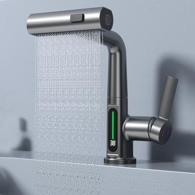 Şelale sıcaklık dijital ekran havza musluk kaldırma yukarı aşağı akış püskürtücü sıcak soğuk su lavabo bataryası yıkama dokunun banyo için