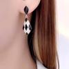 New Geometric Rhombus Drop Glaze Black White Checkerboard Earrings Women's Fashion Daily Accessory Party Jewelry Birthday Gifts
