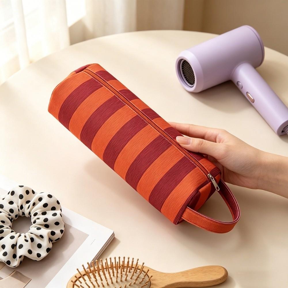 Large Capacity Hair Dryer Storage Bag Dustproof Stripe Design Hair Tool Organizer Pouch Multi-Functional Lightweight