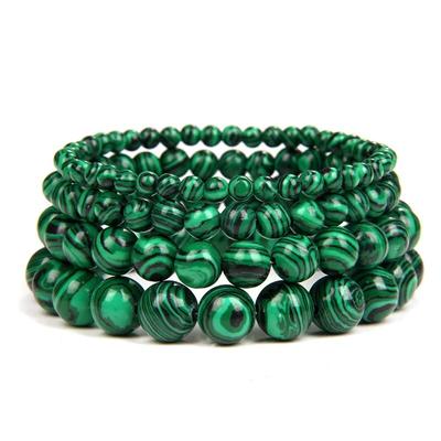 Pulsera de piedra de malaquita verde natural, pulseras de cuentas redondas hechas a mano de 4/6/8/10 mm, pulsera de energía de yoga para parejas, joyería para hombres y mujeres