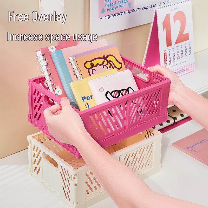 Foldable Plastic Storage Basket - Creative, Stackable Bin for Desktop, Living Room, or Refrigerator Organization