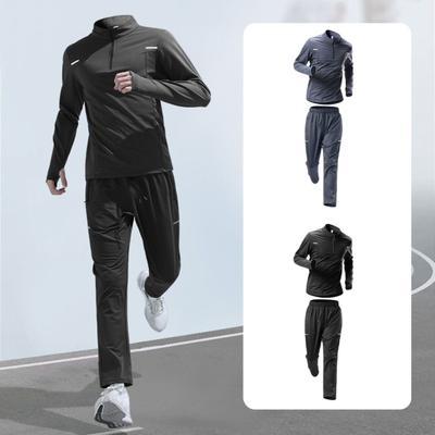 2Stk/Set Herren Sportanzug Stehkragen Reißverschluss Langarm Pullover Tops Schnelltrocknend Schweißableitend Laufhosen Set Outdoor Fitness Trainingsanzug