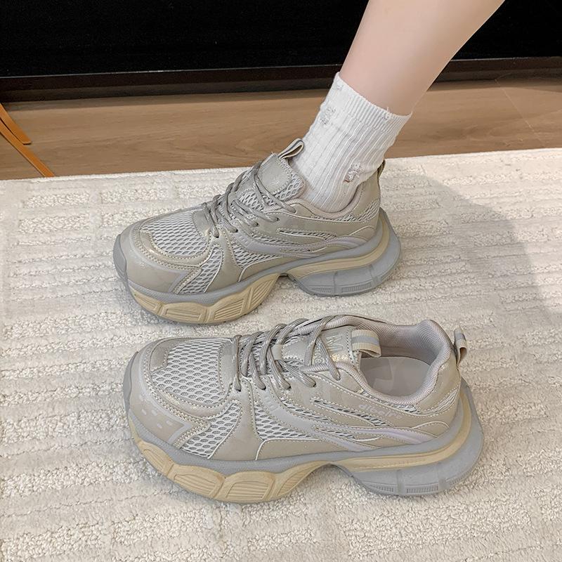 

Comfortable dad shoes 2025 summer new color matching casual sports shoes couple thick-soled breathable height-increasing running shoes 40 золотой