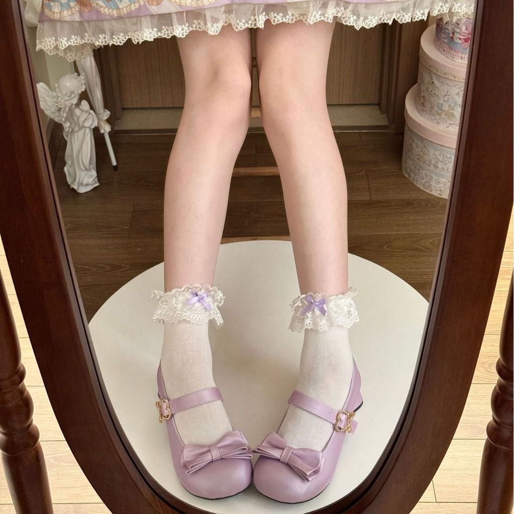 Lolita Cotton Lace Ankle Socks With Bow Embellishments For Girls