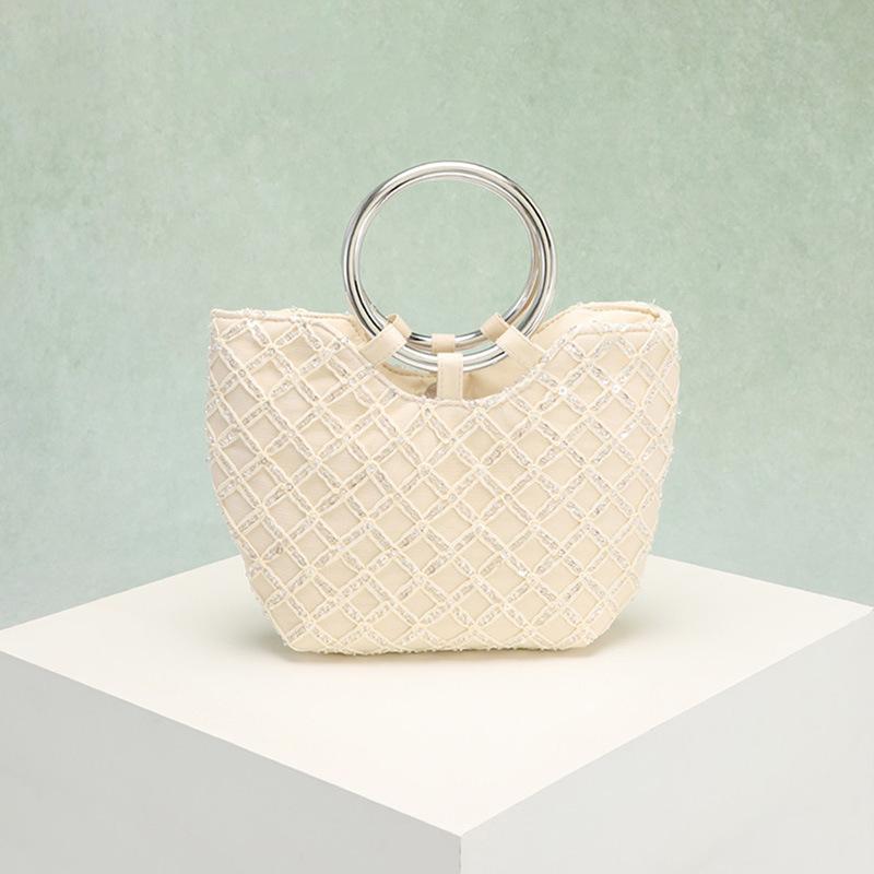 Fengxin Women s Bag Lingge Pearl Tube Embroidered Sequin Embroidered Bag Tote Handbag Leisure Vacation Bag слоновая кость