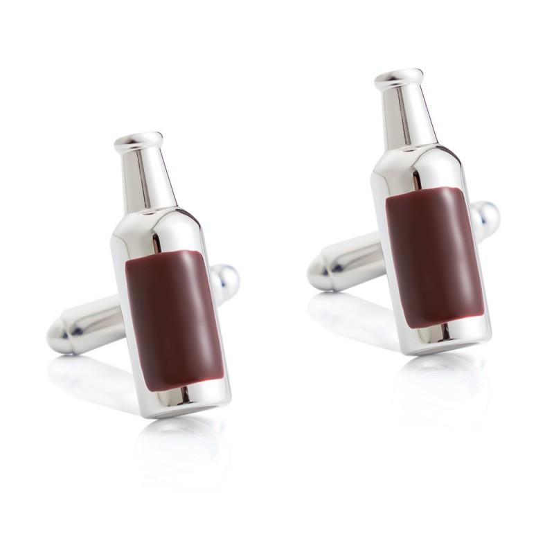 High End Electroplated Silver Red Wine Bottle Shaped Cufflinks Men s French Pure Natural