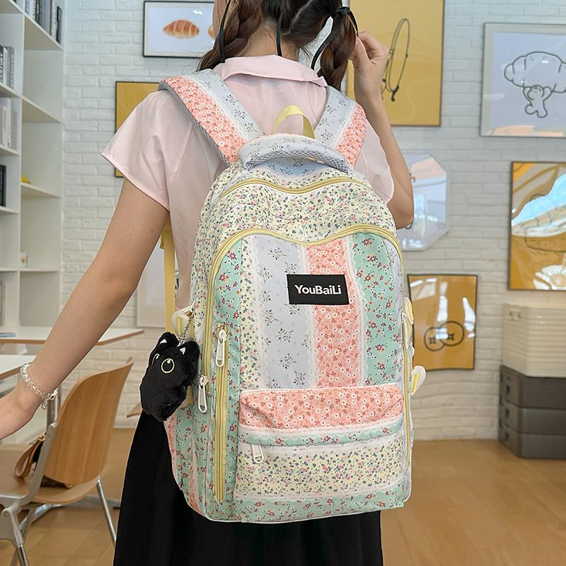 Large Capacity Student Schoolbag Girls Floral Print Backpack