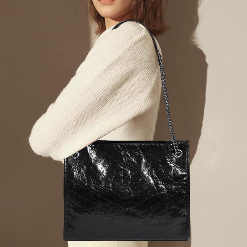 Damen 2025 Rindsleder Diamantkette Schulter Messenger Tote – Pendeltasche mit großem Fassungsvermögen