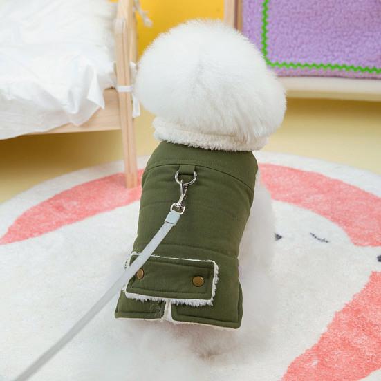 Pet Cotton Coat Stylish Button Closure Warm Comfortable Dog Cat Outerwear with Traction Ring for Winter