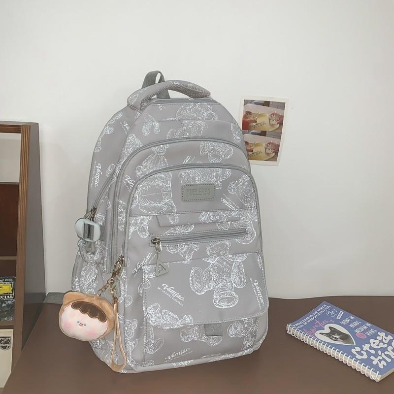 Stylish Large Capacity Waterproof Polyester Backpack With Multiple Pockets And Animal Print серый