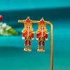 Cute Nutcracker Soldier Pendant Earrings For Women Shiny Rhinestone Imitation Pearl Elegant Earrings Christmas New Year Jewelry