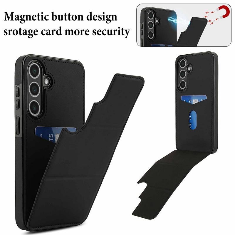 Business Leather Card Slot Phone Case For Samsung S25 Ultra S24 FE S23 Plus S22 S21 Flip Stand Shockproof Soft Silicone Bumper Cover