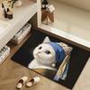 Girl with a Pearl Earring Cute Cat Microfiber Decorative Versatile Flannel Door Bath Floor Mat Quick Dry Absorbent Non-slip Sole