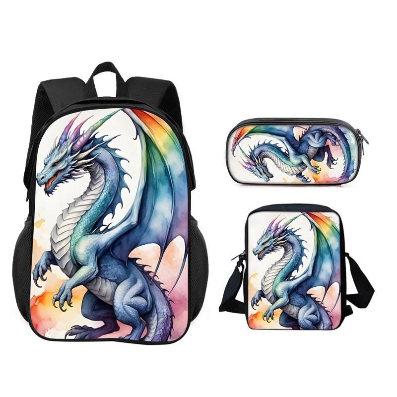Set 3 Pezzi Wings of Fire Zaino Astuccio Borsa a Spalla Grande Capacità Stampa Cartoni Animati Ragazzi e Ragazze Scuola Primaria Stile Trendy