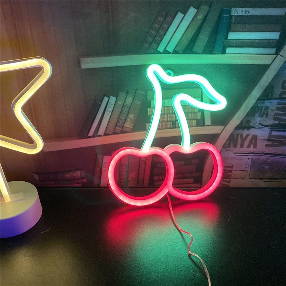Cherry Neon Sign Lamp with USB or Battery Power Supply, Suitable for Children's Room, Bedroom, Bar, Restaurant, Game Room, Chris