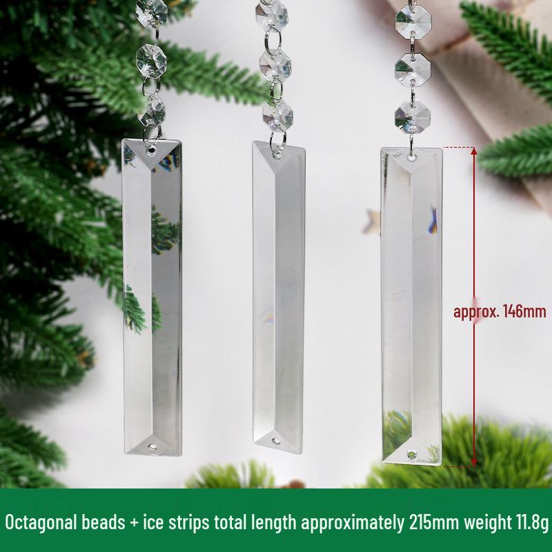 Transparent Acrylic Snowflake Ornament Set with Crystal Bead Strings for Christmas Tree Decoration