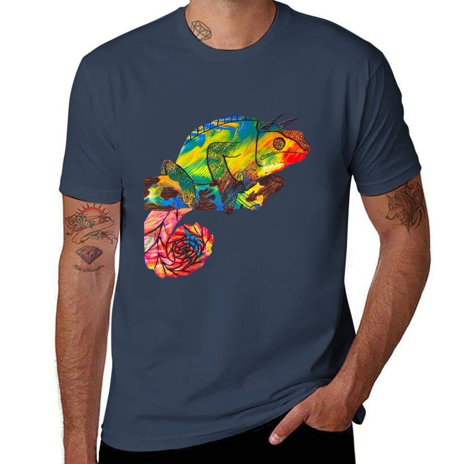 Rainbow Chameleon Liquid Art TShirt Stretch Fabric Comfort TShirt S