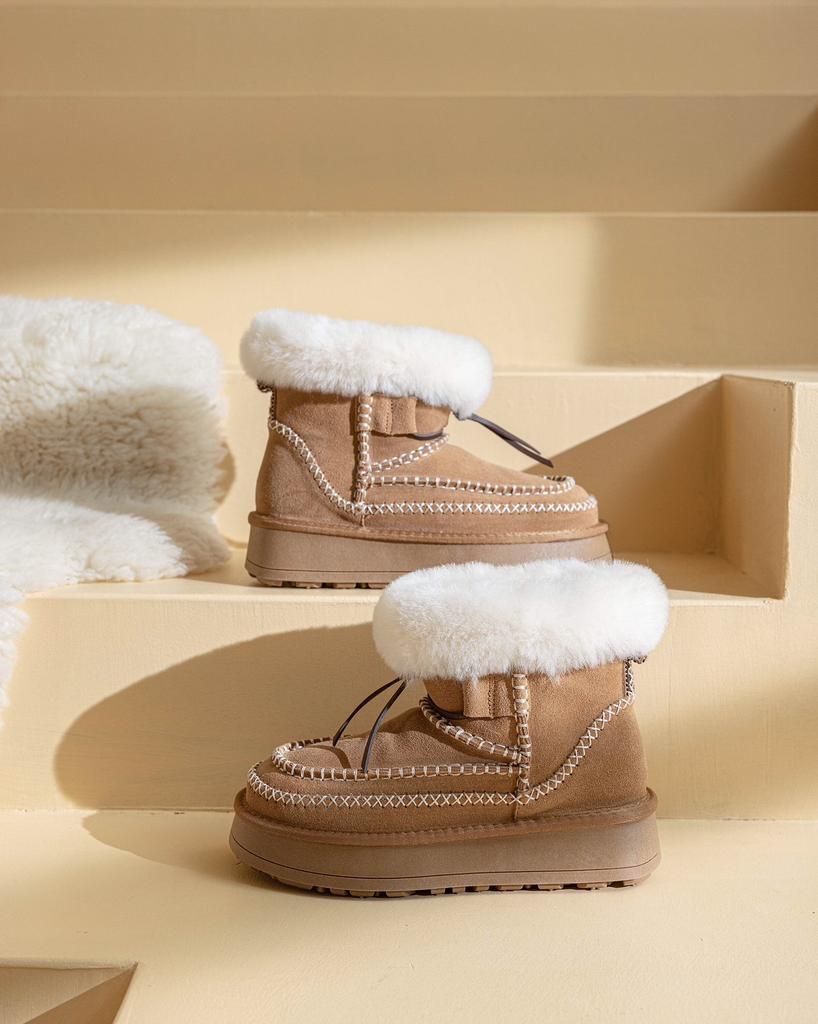 Cattle Suede Matte Leather Piled Thickened Wool Thick-soled Foot Casual Snow Boots Women's 2025 Winter New Cotton Shoes