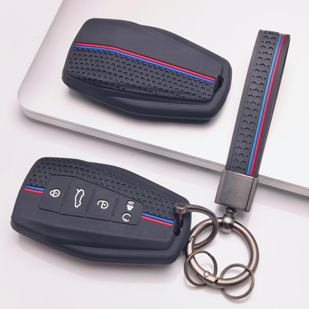 Folding Car Key Fob Case for Geely Emblem Coolray Emgrand GT GS Manjaro Atlas Pro with Keychain Honeycomb Texture Racing Stripe Fold Remote Key Sleeve