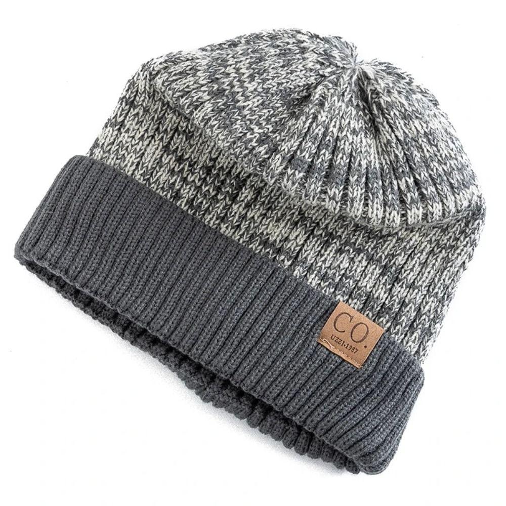 Warm Men's Winter Hat Casual Polyester Striped Winter Cap Thicken Fleece Lined Knitted Beanies Women Men