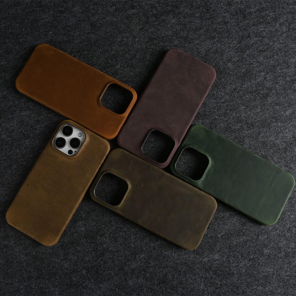 Classic Durable Crazy House Pattern Genuine Leather Phone Case For Iphone 16 Pro Max Cases 15pro 14 13 11 Vintage Back Cover