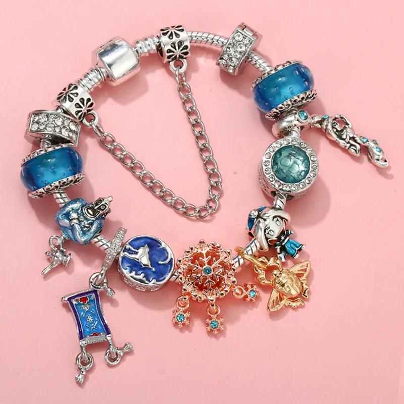 Colors Enamel Disney Princess Dress Charms Pulseiras for Girls Colorful Glass Beads Bracelets&Bangles Women Cartoon Skirt Dangle