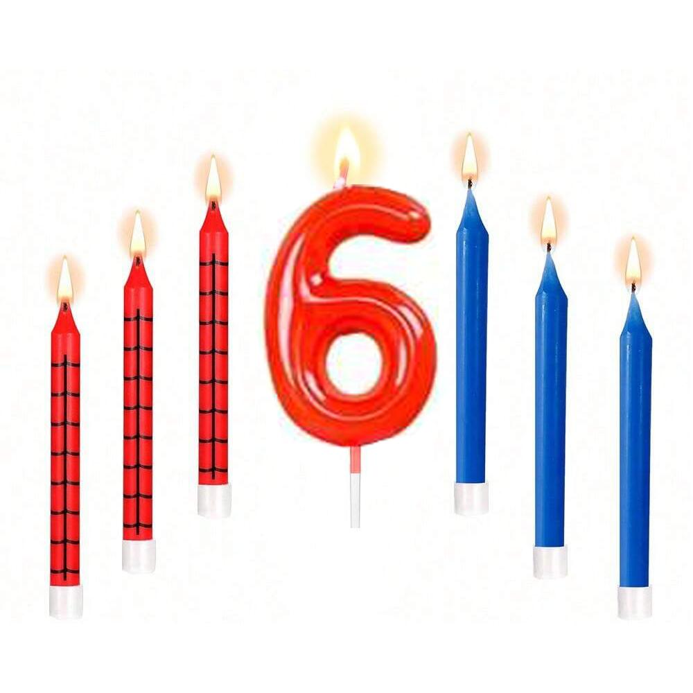 6 Spider Themed Birthday and Number 0-9 Candle Set Spider Themed Male and Female Birthday Decorations Candle Cake Top Cover Spid