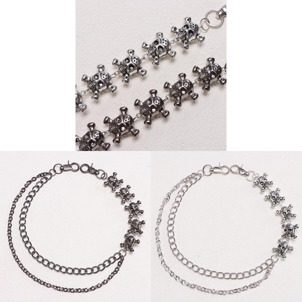 Gothic Skull Belt Chain Metal Hip Hop Double Layer Waist Accessory For Men Women
