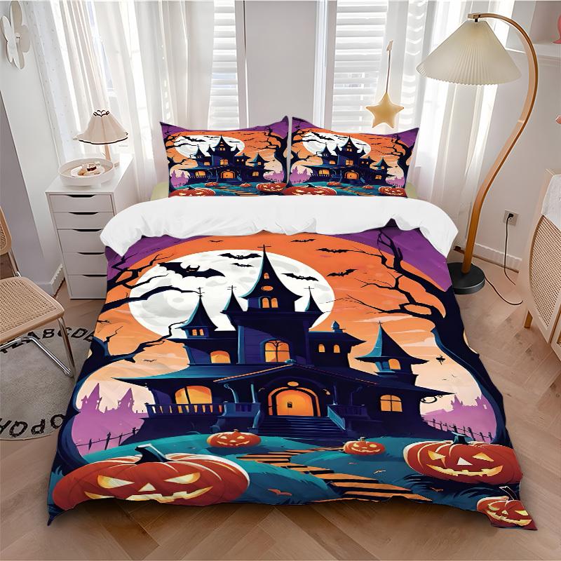 

3pcs bedding set Halloween Haunted_House Includes 1 Comforter + 2 Pillowcases, Without Pillow Inserts, Soft Comfortable, Lightweight Breathable042 135x200cm